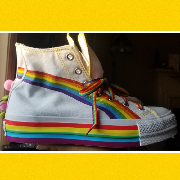 converse rainbow platform sneakers